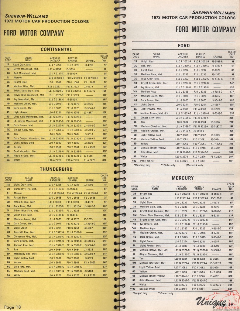 1973 Ford Paint Charts Williams 5